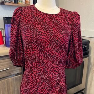 Banana Republic Red and Black Long Sleeve Dress
